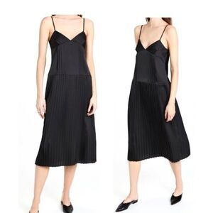 NEW Rebecca Taylor Sateen Pleated Midi Slip Dress Camisole Style Black Size L
